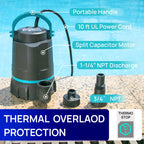 Aquastrong Sump Pump 1/2 HP Submersible Water Pump Thermoplastic Portable Utility Pump 3159 GPH High Flow Water Removal for Swimming Pool Garden Pond Basement Window Wells with 10ft Long Power Cord