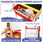 Art Easel for Toddlers Kids, Adjustable Standing Art Easel with Magnetic Chalkboard & Whiteboard, Dry-Erase Board, Paper Roll, Drawing & Painting Easel for Kids Ages 3 4-8 9-12, Red w/Bag