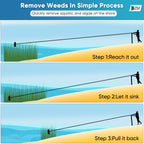 Floating Lake Rake, Leaf Collector for Gardening, 36" Aluminum Landscape Rake with Adjustable Handle, 33FT Rope & Float, Weed Algae Removal, Multifunctional Detachable Aquatic Weed Rakes