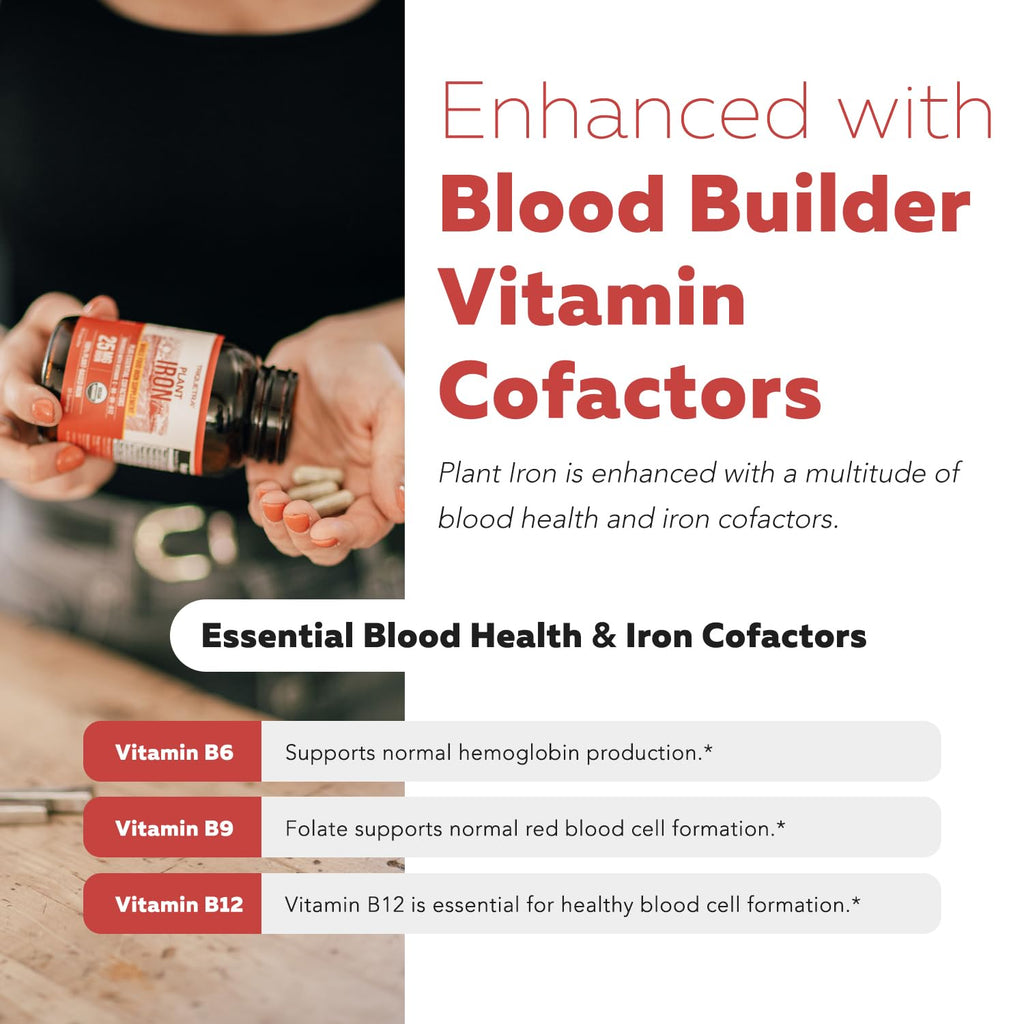 Organic Iron Supplement | Whole Food Mineral & Cofactors, 25 mg Elemental | Enhanced Absorption Plus Blood Health Vitamins – Gentle Form – Supports Healthy Levels & Blood Health – 90 Capsules
