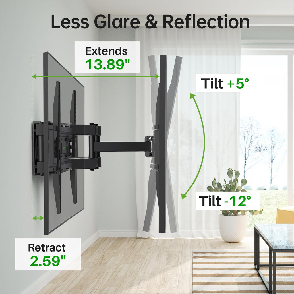 USX MOUNT Full Motion TV Wall Mount for Most 32-70 inch TVs up to 99 lbs, Wall Mount Bracket with Dual Articulating Arms, Swivel, Tilt, Max VESA 400x400mm, TV Mount Fits 12”/16” Wood Studs