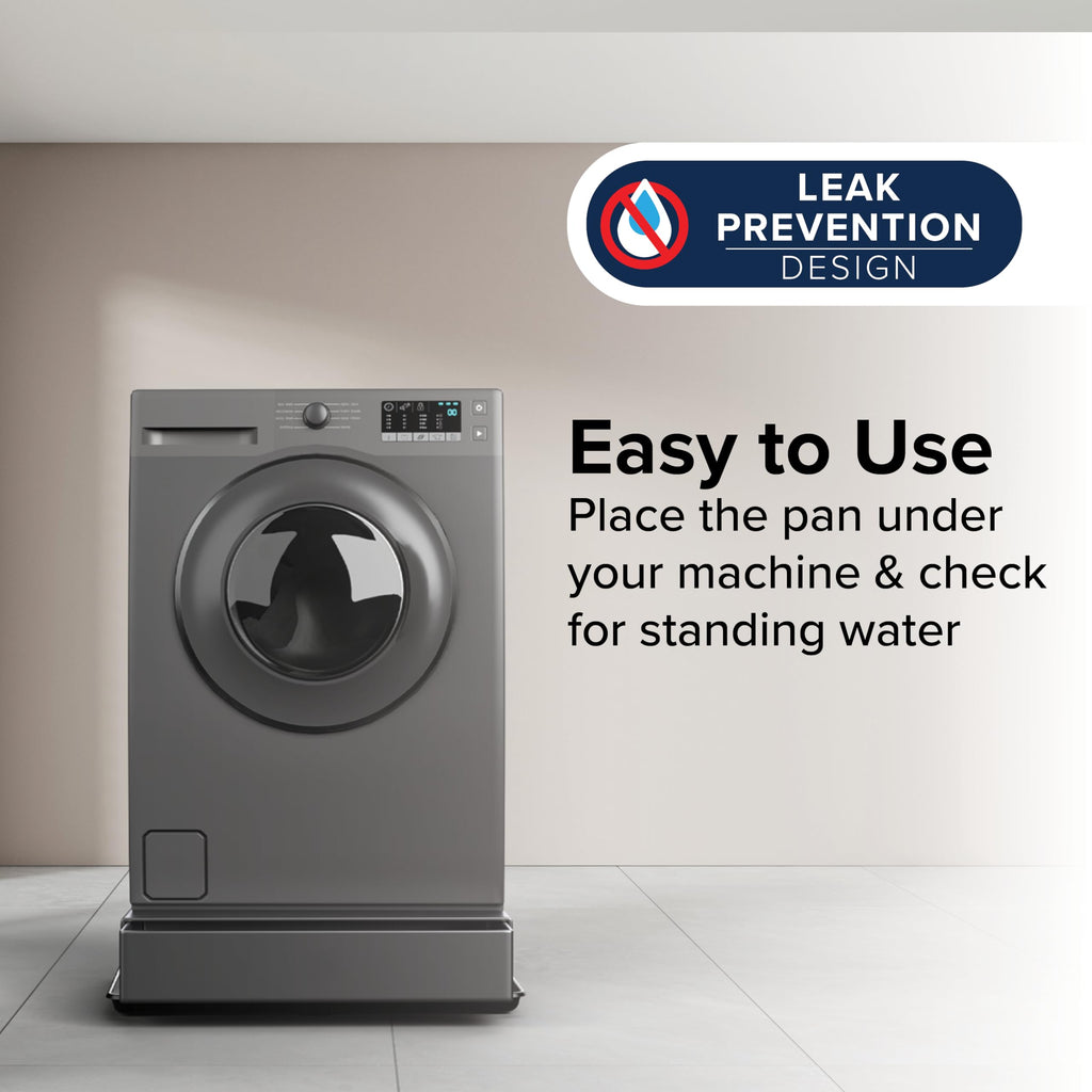 Camco Low Profile Washing Machine Drain Pan with PVC Fitting - 29 inch x 33 inch ID and 30.5 inch x 34.5 inch OD - Protects Your Floors from Washing Machine Leaks - Easy to Use - Graphite - 20784