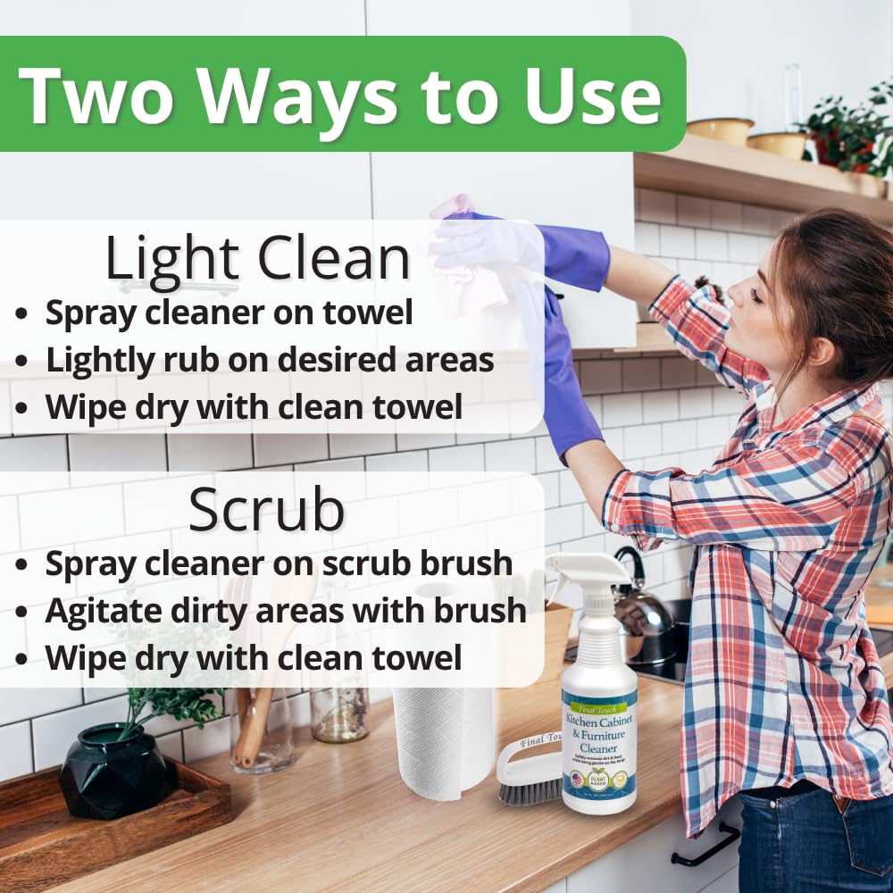 Kitchen Cabinet Cleaner - Plant Based Cleaner Solution, Safe on Paint and Wood, Safe for Daily Use, No Residue, Eco-Friendly, Approved by Cabinet Finish Specialists - 32oz by Final Touch