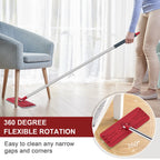 BOSHENG Hands-Free Mop and Bucket Set with 3 Washable Pads, Wet/Dry Floor Cleaning System, Red/Black