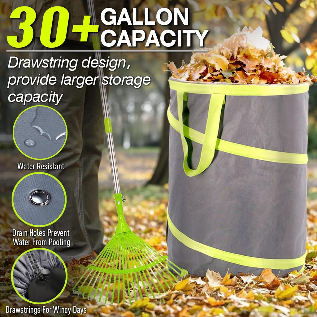 Altdorff Resuable Leaf Bag 2 Pack, Collapsible Trash Can for Camping, Garden Waste Bag Pop Up, 120L Large Yard Waste Container with Drain Holes and Drawstrings for Windy Days