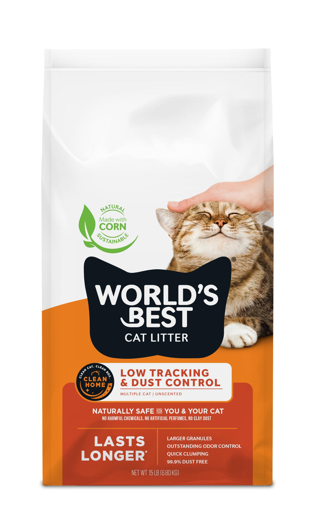 World's Best Cat Litter Low Tracking & Dust Control, Unscented, 15 lb Bag