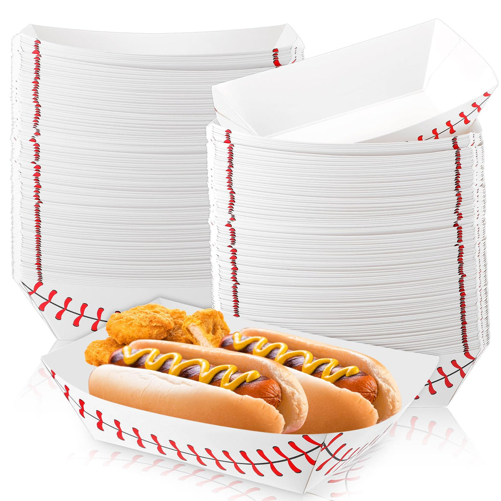 Roshtia 100 Pack Baseball Party Supplies Paper Food Trays Disposable Serving Tray Nacho Food Boats for Baseball Birthday Decorations(2lb)