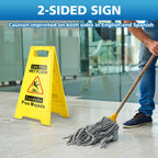 WOUSEDO 3-Pack Caution Wet Floor Sign,17.5" Height,Bright Yellow Double-Sided Folding A-Shaped Frame Design, Bilingual Caution Message