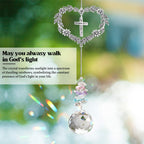 Elivida Christian Gifts for Women, Heart-Shaped Suncatcher with Cross - Religious Birthday Ornament with Scripture The Lord is My Light and My Salvation - Inspirational Catholic Spiritual Gifts