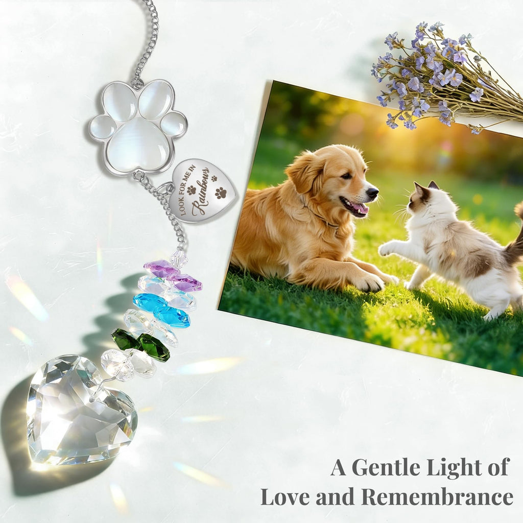 Pet Memorial Gifts for Loss of Dog or Cat, Paw Print Crystal Suncatcher