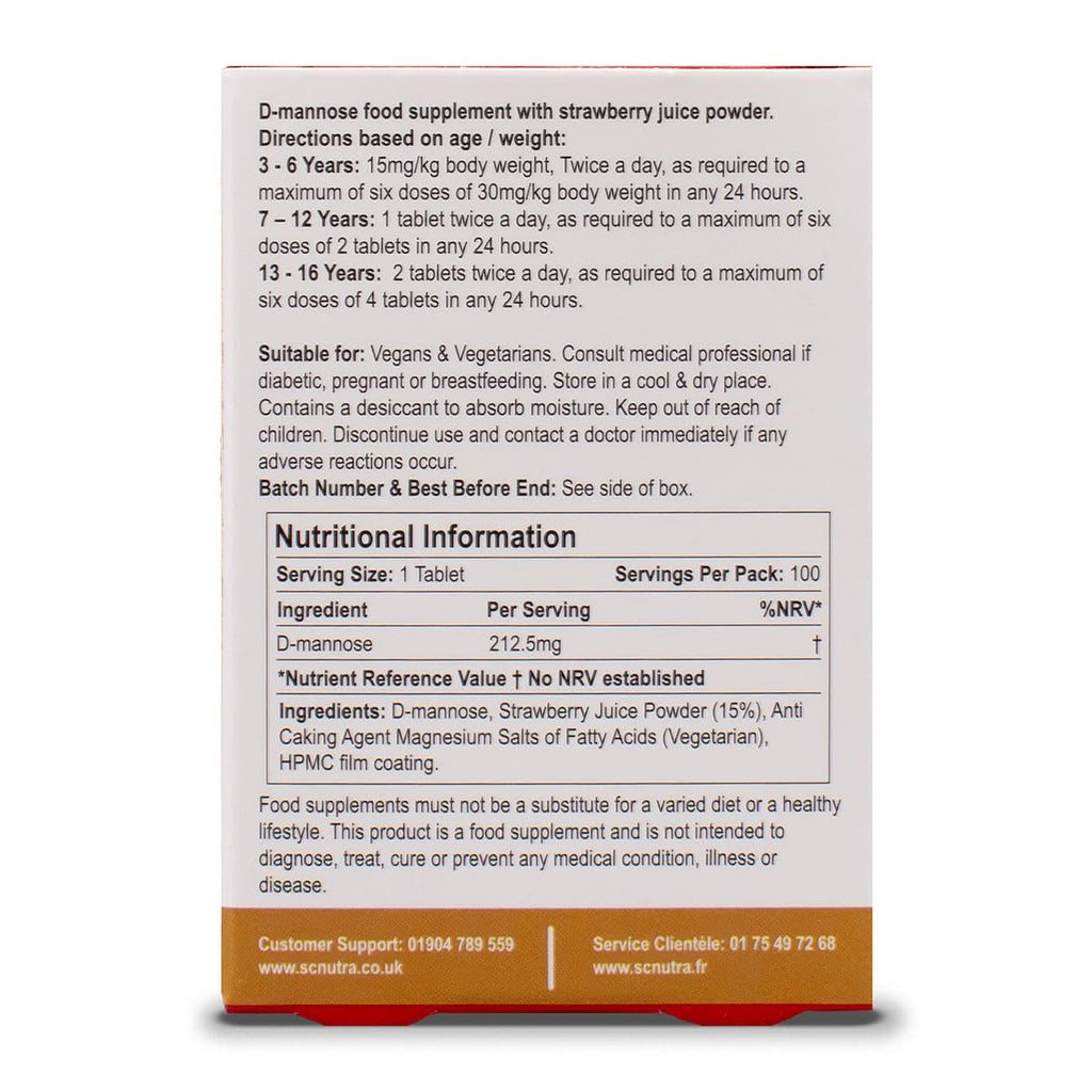 Waterfall D-Mannose Children Melt in the Mouth Tablets with a hint of Strawberry. Suitable for Boys & Girls, 3 Years + | 100 Count