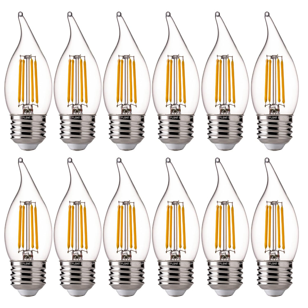 FLSNT 60 Watts Equivalent LED Chandelier Light Bulbs, Dimmable CA11 LED E26 Base Candelabra Bulbs, 2700K Soft White, 12 Pack UL,CA65 Listed.
