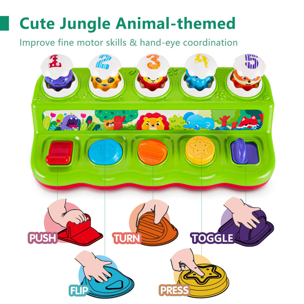 Baby Cause and Effect Pop Up Animal Toys for 1 Year Old Boy Girl with Light