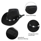 Western Cowboy Hat for Men Women Classic Fedora Cowgirl Hats Buckle Belt