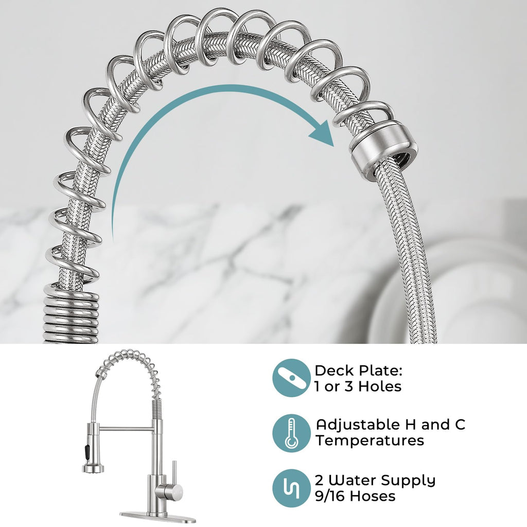 KHQF Kitchen Faucet with Pull Down Sprayer, Brushed Nickel