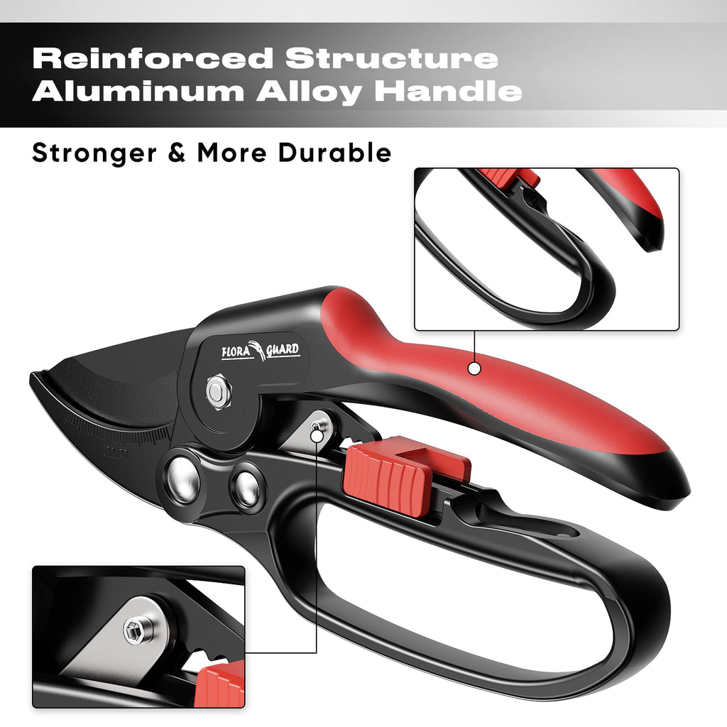 FLORA GUARD Ratchet Pruning Shears with SK5 Steel Blade, 3-Step Ratchet