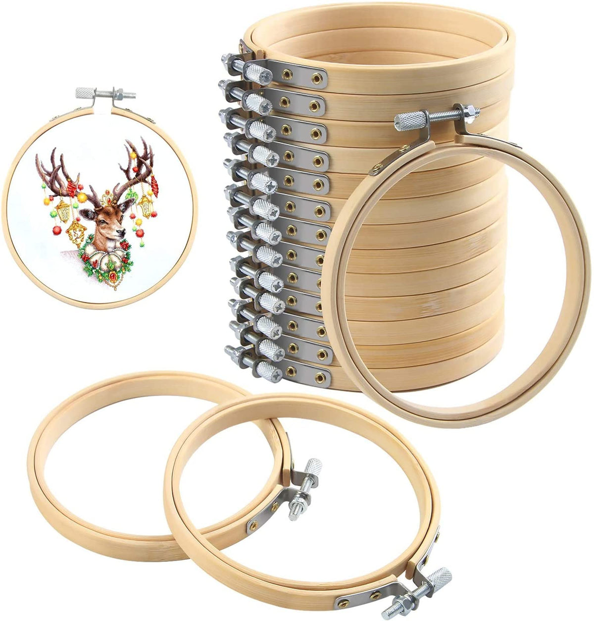 FEBSNOW 16Pcs 4 Inch Embroidery Hoops Adjustable Circle Cross Stitch Ring