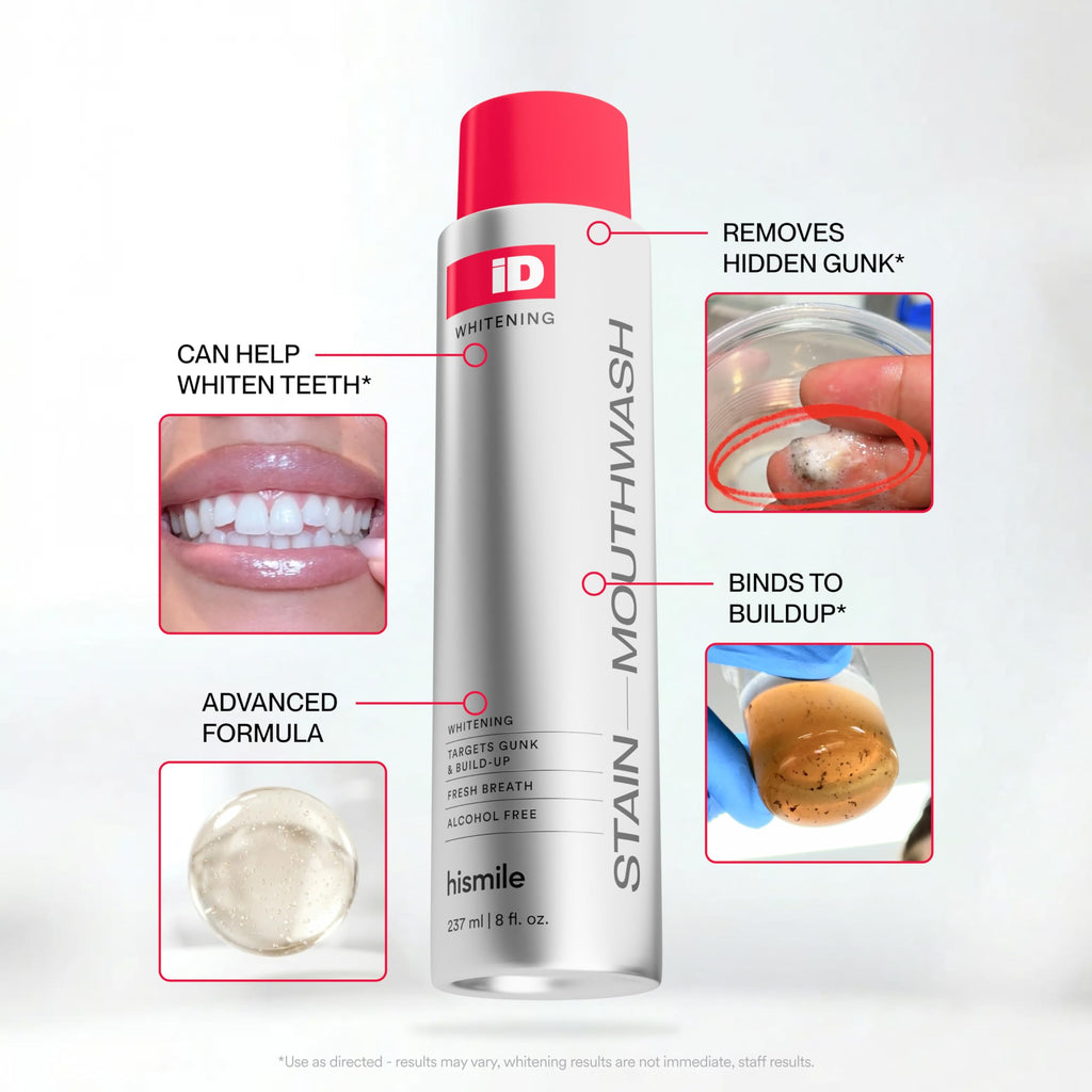 Hismile iD Stain Whitening Mouthwash, Gunk Removing Mouthwash for Fresh Breath, Hydrogen Peroxide Mouthwash to Promote Whiter Teeth, Peroxide Rinse with Essential Oils 237ml