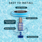 Pool Ionizer Solar Powered,Copper Ionization,Floating Automatic Water Cleaner and Purifier,Up to 45,000 Gal,85% Less Chlorine, Chlorine Free Water,Smart Replacement