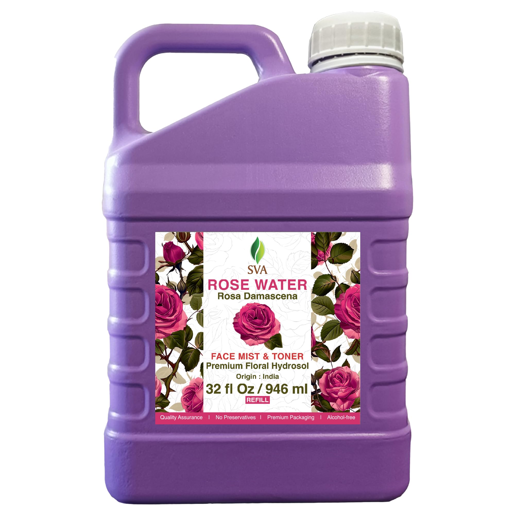 SVA Rose Water - 32 Fl oz - Refreshing Rose Water Spray for Skin Care, Skin Hydration, Bath, Soaps, Haircare & Aromatherapy