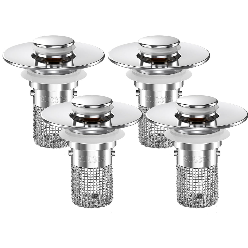 Bathroom Sink Drain Strainer,(4PCS) Pop-up Sink Drain Strainer with Removable Stainless Steel Strainer Basket Hair Catcher, Bathroom Sink Strainer for Bathroom Sink Stopper Replacement