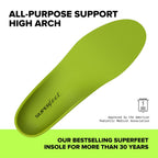 Superfeet All-Purpose Support High Arch Insoles (Green) for Active Lifestyle with High Arch Support - Men 9.5-11 / Women 10.5-12