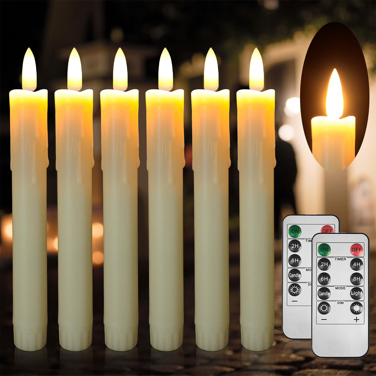 SUNGEGE Candle Battery Operated, 6.7 Inch, Ivory, Set of 6