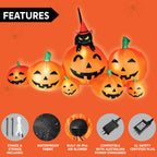 Joiedomi 7 FT Long Halloween Inflatables Pumpkin Outdoor Decorations, 7 Pumpkins Outside Decoration with Witch's Cat with Build-in LEDs Blow Up Inflatables for Party Yard Lawn Garden Decor
