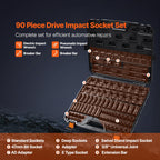 VEVOR Impact Socket Set 3/8" Drive, 90 PCS, CR-MO, SAE 1/4"-3/4" Metric 6-19mm, with Shallow & Deep Sockets, Swivel & E-Torx & Bit socket Sockets, Extension Bars, Adapters, Universal Joint