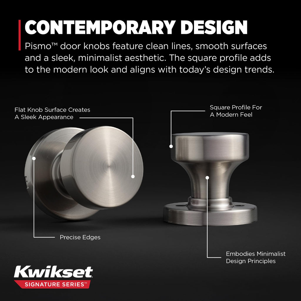 Kwikset Pismo Interior Passage Door Knob, Handle For Closet and Hallway Doors, Non-Locking Doorknob in Satin Nickel, with Microban Protection