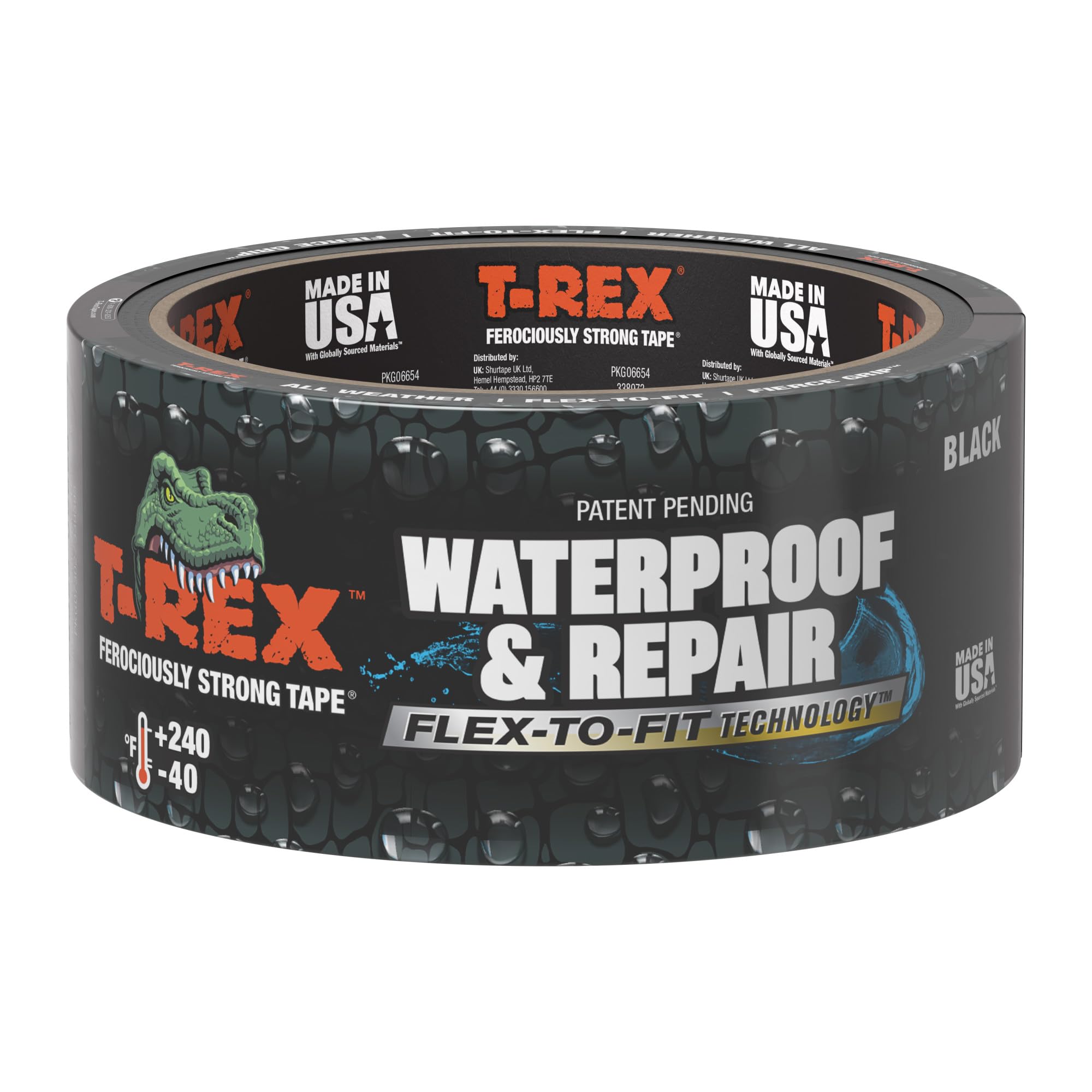 T-REX Flexible Waterproof Tape - Heavy Duty Adhesive Waterproofing Tape for Pool Repair, Leaks, Roof Patches - Extreme Weather & UV Resistance - Black, 1.88" x 30 ft. (Pack of 1)