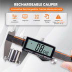 HARDELL Digital Caliper, Rechargeable Calipers with Large LCD Screen, Stainless Steel Caliper Measuring Tool, Auto-Off Micrometer, Inch/MM/Fraction for DIY/Household/3D-printing