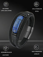 Starnny Lapis Lazuli Bracelets for Men Leather Black Bracelet