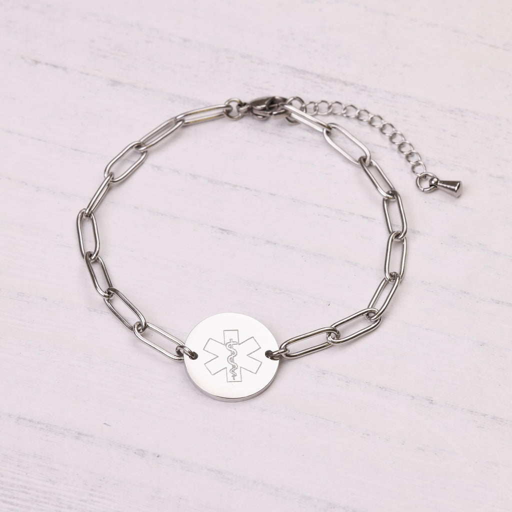 Medical Alert ID Bracelet for Women, Gold Silver Rose Paperclip Adjustable