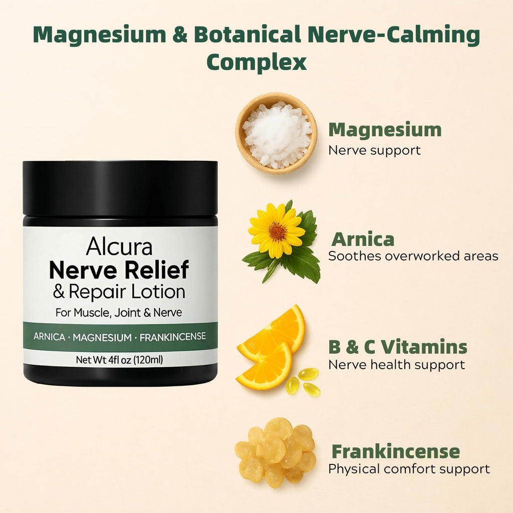 Alcura Nerve Cream, Alcura Neuropathy Lotion with Arnica, Daily Nourishment for Health, Suitable for Knee, Lumbar, Neck, Hand and Foot