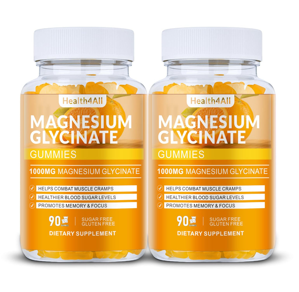 Magnesium Glycinate Gummies 1000mg, High Absorption Sugar Free Magnesium Potassium Supplement for Relaxation, Stress Relief, and Sleep Support for Adults & Kids - 180 Orange Gummies
