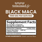 Organic Black Maca 1,900 mg per Serving Natural Energy Booster Peruvian Maca for Men & Women 120 Capsules