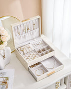 Lolalet 2-Layer Jewelry Box Organizer for Women Girls Room Decor -Beige