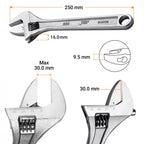 Jetech 10-Inch Adjustable Wrench - Professional Heavy Duty Chrome Vanadium Steel Shifter Spanner with Inch/Metric Scale Wide Caliber Opening