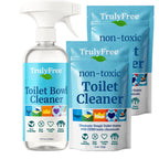 Truly Free Toilet Bowl Cleaner - Heavy-Duty Stain Remover - Septic Safe, Plant-Based Formula - Fresh Peppermint Scent - 2 Refills (3oz) with Empty Refillable Bottle