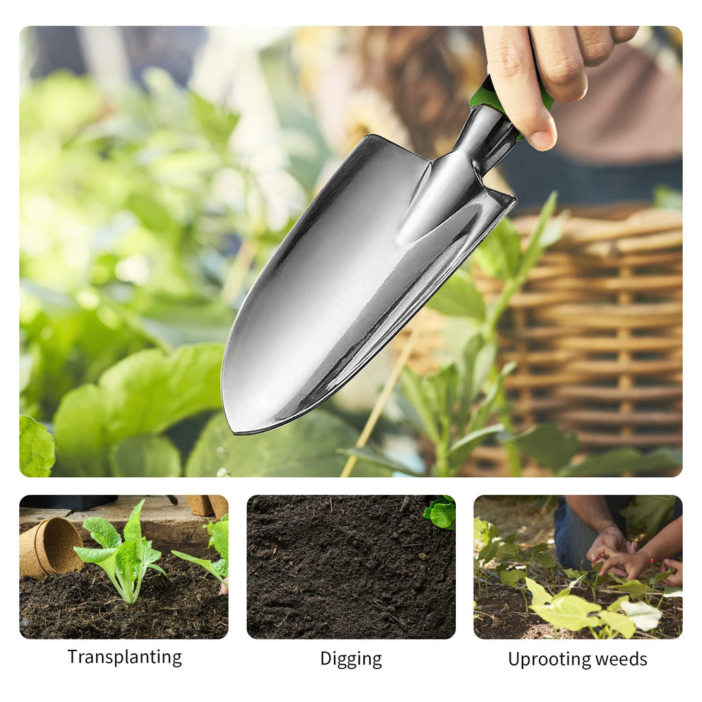 Gardening Hand Tool Set 3 Pack - MDSXO Heavy Duty Gardening Kit with Non-Slip Soft Ergonomic Handle, Great Garden Gift for Women Men[Stainless Steel]
