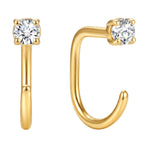 ASHINE Backless Earrings 14K Gold Plated Round CZ Huggie for Women