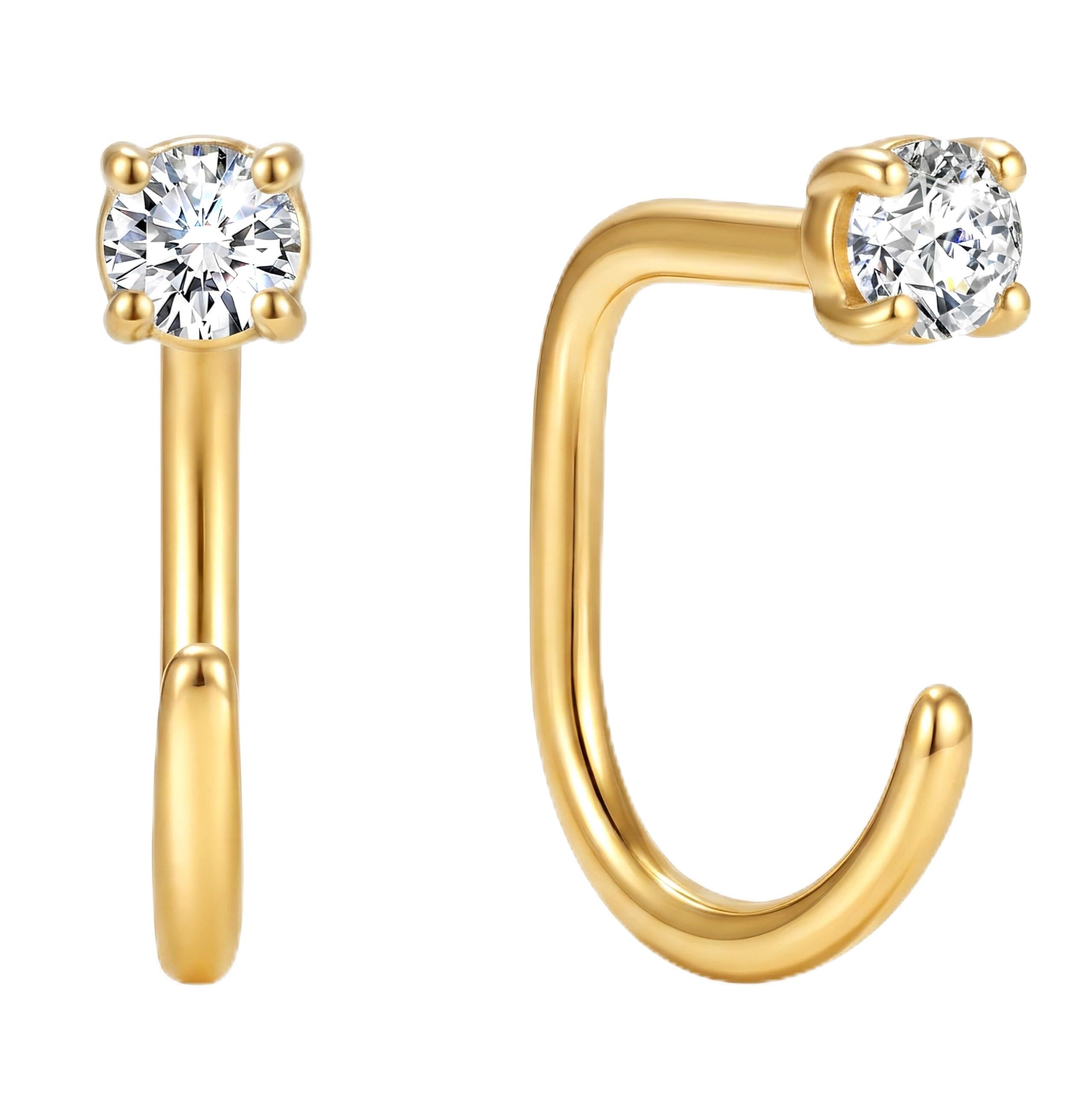 ASHINE Backless Earrings 14K Gold Plated Round CZ Huggie for Women
