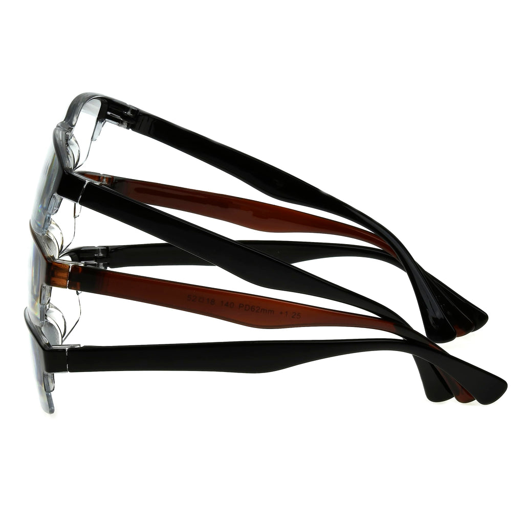 Foster Grant Men's Pete Rectangular Reading Glasses, Black and Brown, 3 Pack, 2x