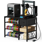 GUULIBERA 3D Printer Stand with Filament Storage Rack, Black 3D Printer Table with Power Outlet, 3-Tier Filament Holder with Drawer, 3D Printer Filament Stand Organized for Office Workshop Studio
