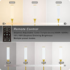 Nukanu Floor Lamp with Remote Control,Floor Lamps for Living Room/Bedroom/Office, Stepless Adjustable 3000K-6000K Colors and 10-100% Brightness,Standing Light with Foot Switch (brassgold+Beige Linen)