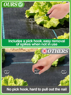 12 Inch Landscape Staples with Hook & Hammer - 60pcs Circle Top Weed Barrier Stakes Kit, 9 Gauge Galvanized Rust-Resistant Garden Fabric Pins, for SOD, Garden Edging, Install & Remove Tools Included