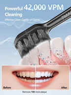 7MAGIC Sonic Electric Toothbrush for Adults and Kids - Up to 180 Days Runtime, 42000 VPM Powered Toothbrush, 5 Modes & 3 Intensities for Sensitive Teeth & Braces, Includes 8 Brush Heads, Black
