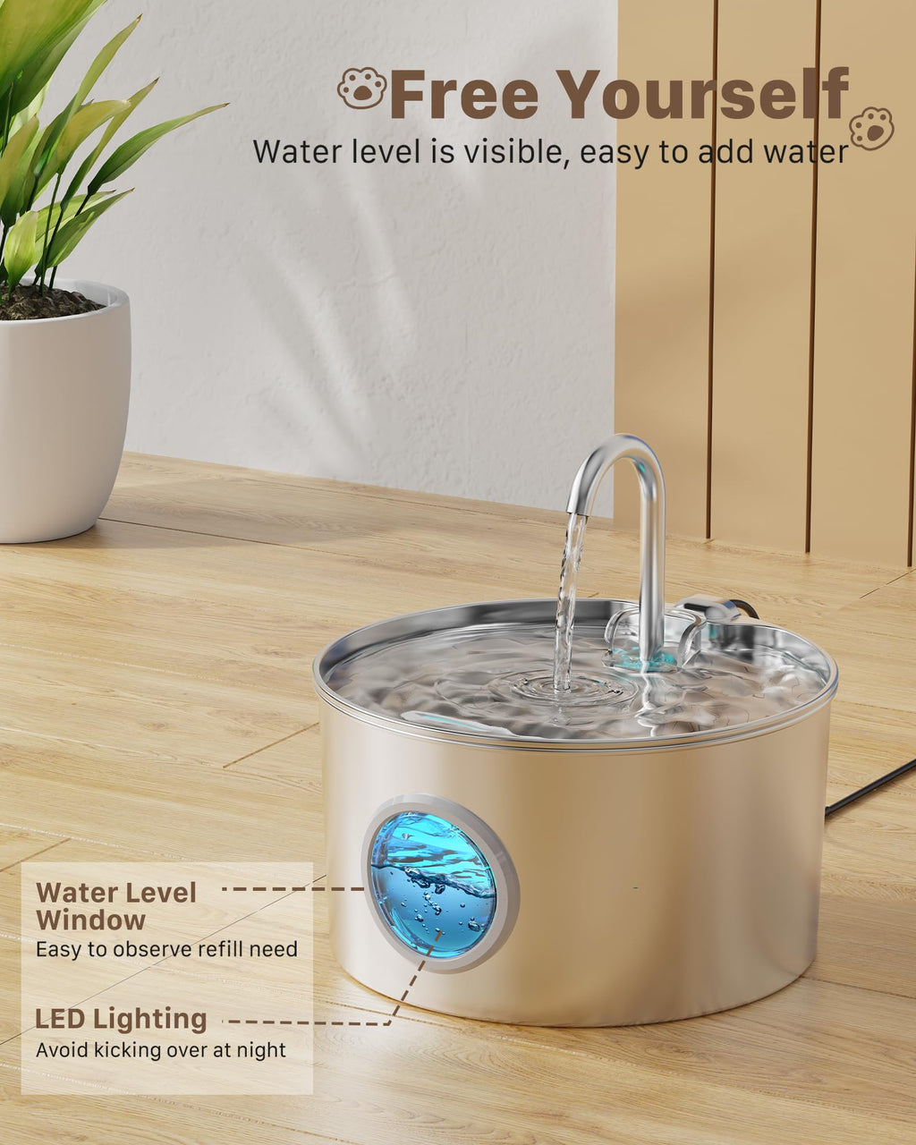 Cat Water Fountain Stainless Steel: 74oz/2.2L Cat Fountain for Drinking
