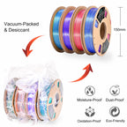 OVV3D 3D Printer Filament Bundle, PLA Filament 1.75mm+ /- 0.02mm, 4 Pack of Dual Color & Tri Color PLA Filament Coextrusion Silk PLA, Rainbow PLA Filament 3D Printing Filament, 4 Spool X 200g